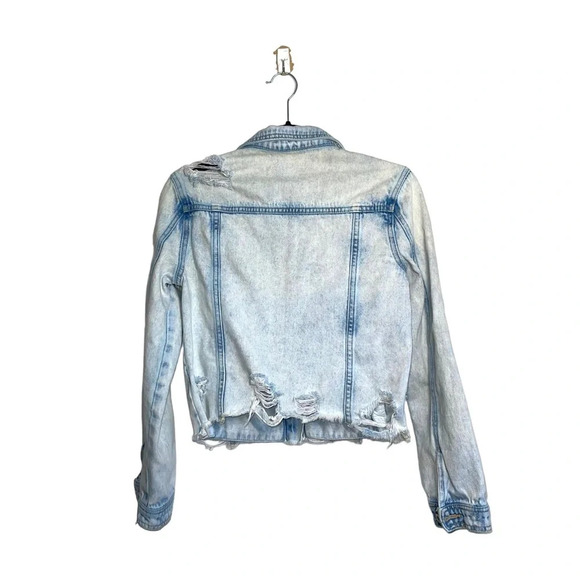 KanCan 100% Cotton Light Acid Wash Destructed Cropped Denim Jacket Small Women’s - Picture 7 of 14